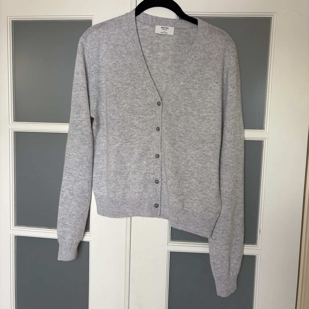 Aritzia Bare Cashmere V-Neck Cardigan Heather Chrome